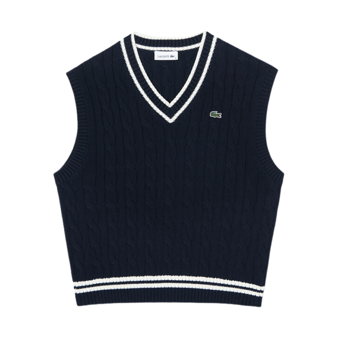 (W) 라코스테 테니스 스트럭쳐 컬러 티핑 코튼 베스트 네이비 블루((W) Lacoste Tennis Structure Color Tipping Cotton Vest Navy Blue) - 1