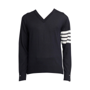 Thom Browne Fine Merino Wool 4-Bar Sleeve Classic V-Neck Pullover Navy