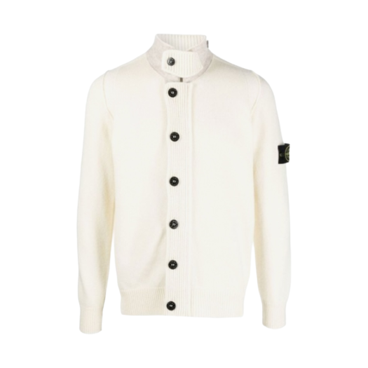 Stone Island 547A3 Lambswool Knit Cardigan Off White - 22FW