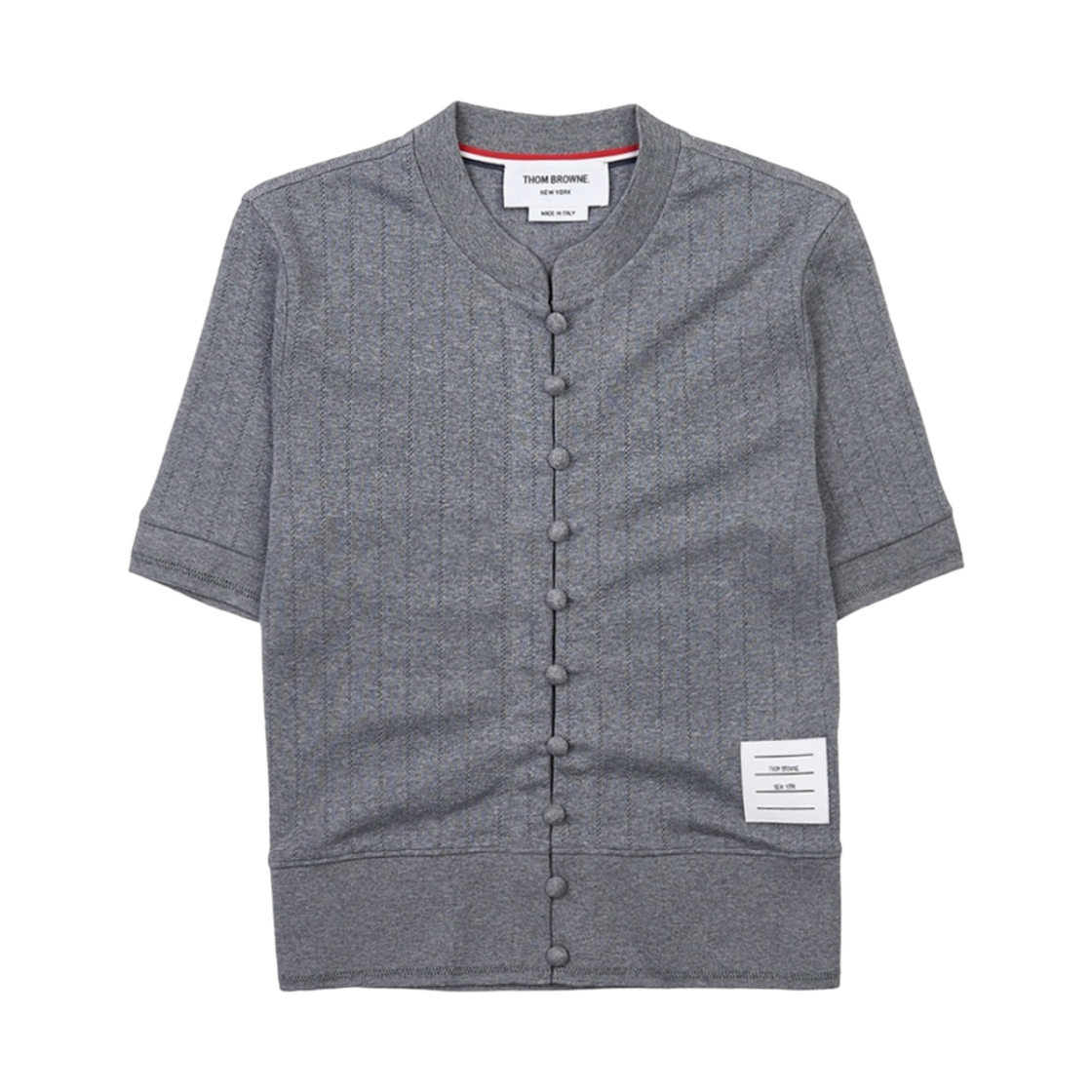 (W) 톰브라운 포인텔 립 숏슬리브 가디건 메드 그레이((W) Thom Browne Pointelle Rib Short Sleeve Cardigan Med Grey) - 1