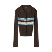 (W) Aviemuah Crinkle Striped Cardigan Brown