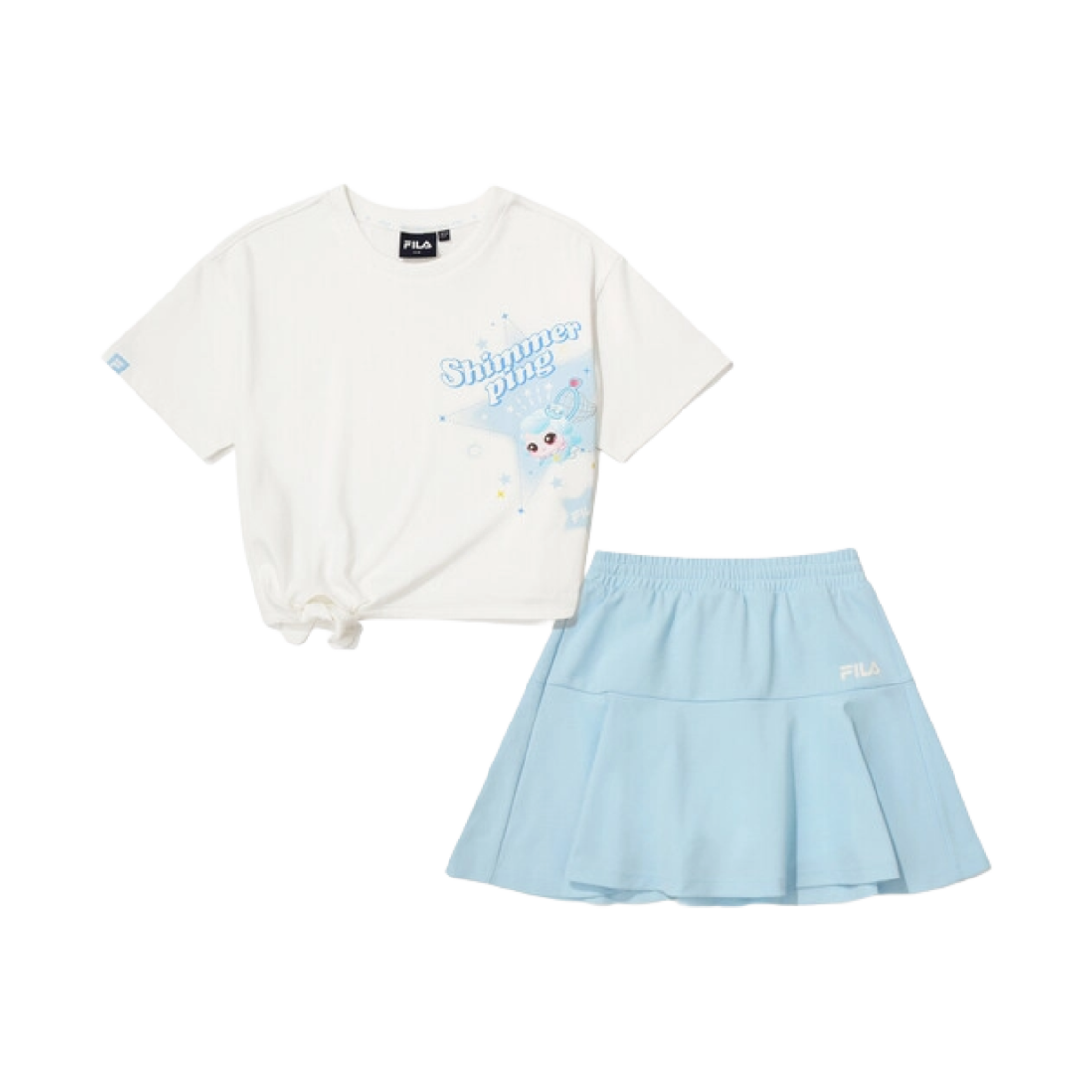 (Kids) 휠라 x 캐치! 티니핑 벨리 타이 셋 업 빛나핑 화이트((Kids) Fila x Catch! Teenieping Belly Tie Set Up Shimmerping White)