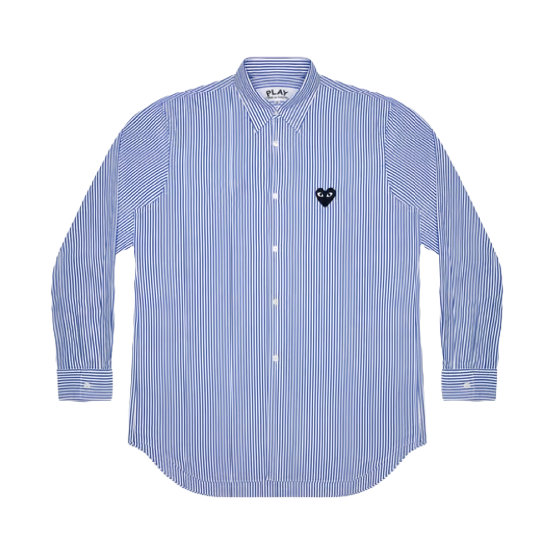 플레이 꼼데가르송 스트라이프 블랙 하트 셔츠 블루(Play Comme des Garcons Striped Black Heart Shirt Blue)