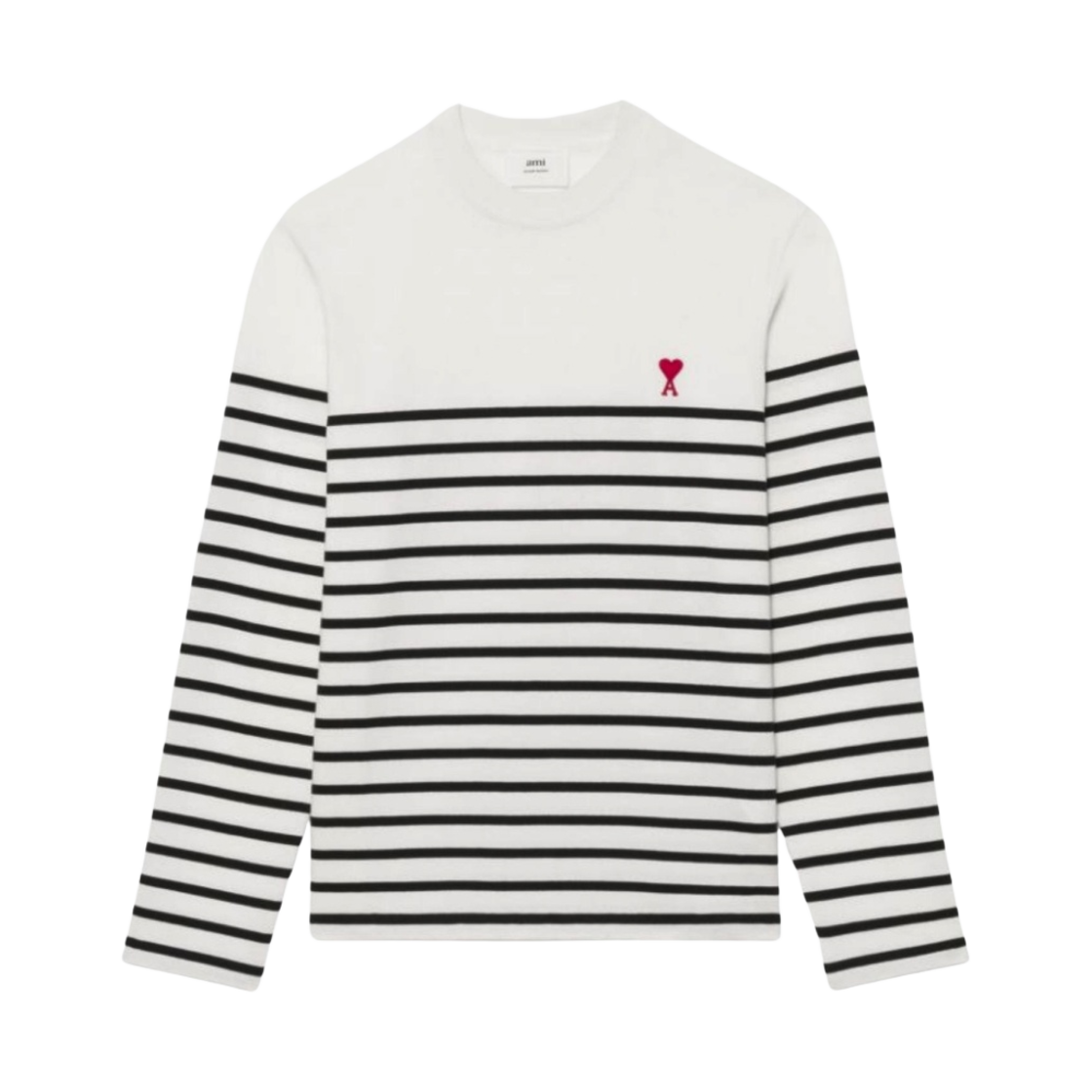 아미 스몰 하트 로고 스트라이프 롱슬리브 티셔츠 화이트 블랙