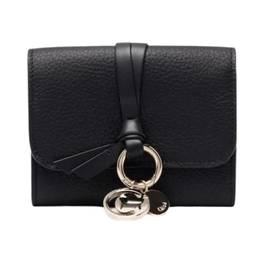 CHC21WP945F57001 Chloe Alphabet Grained Shiny Calfskin Flap Wallet Black