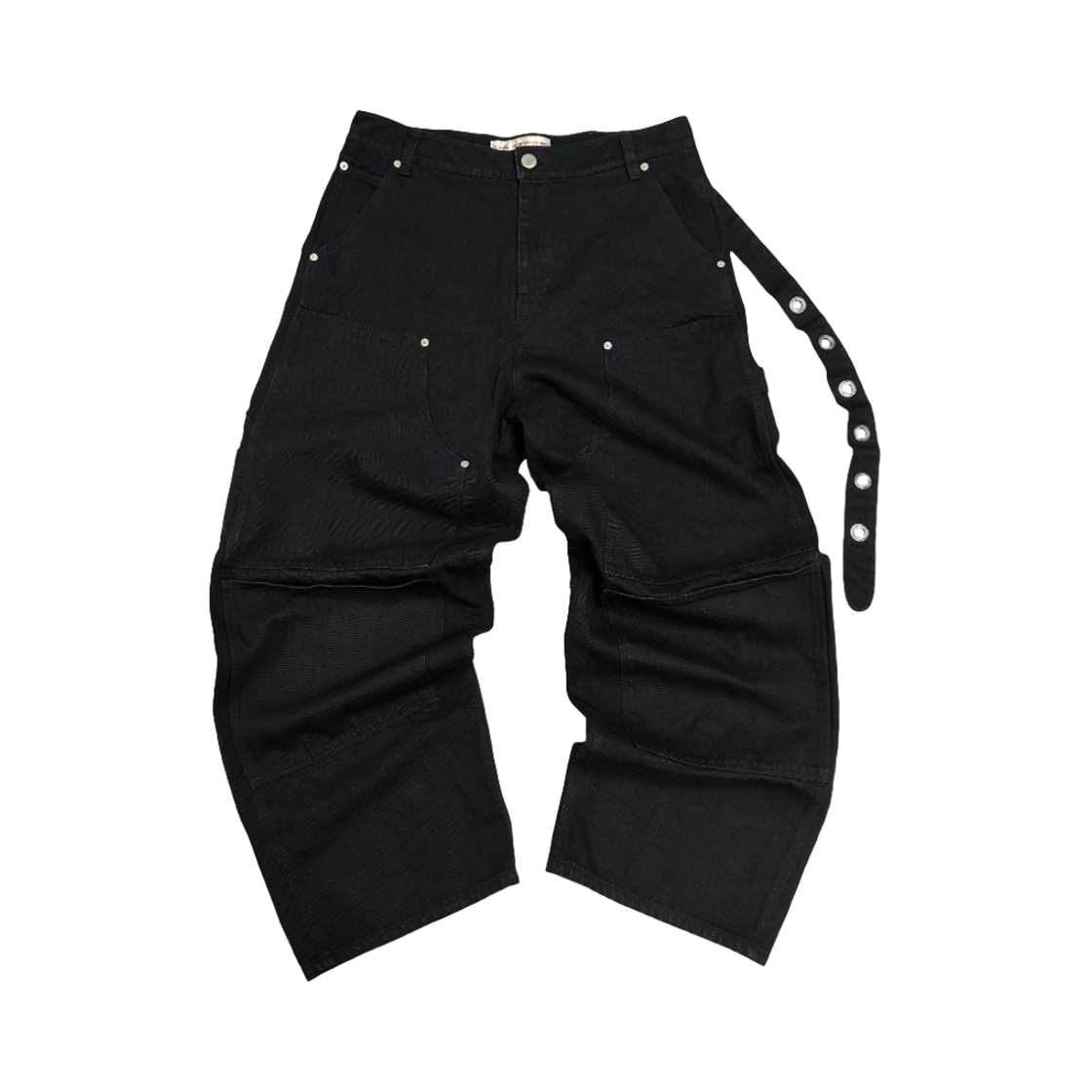 - Aoiro Cutted Double Knee Belt Pants Black