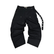 Aoiro Cutted Double Knee Belt Pants Black