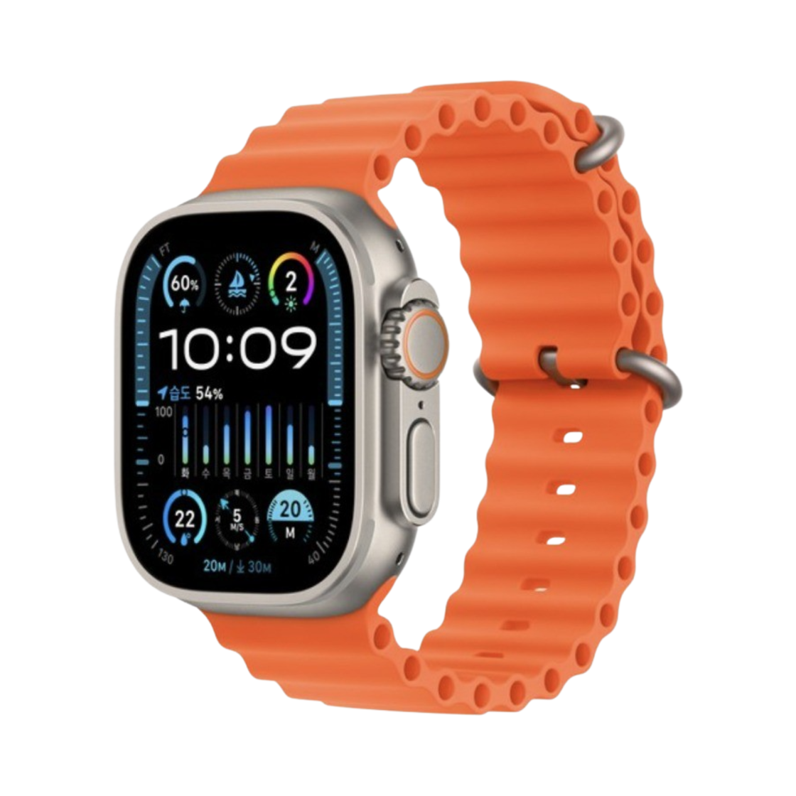 애플 워치 울트라 2 49mm 티타늄 케이스 오션 밴드 오렌지 (국내 정식 발매 제품)