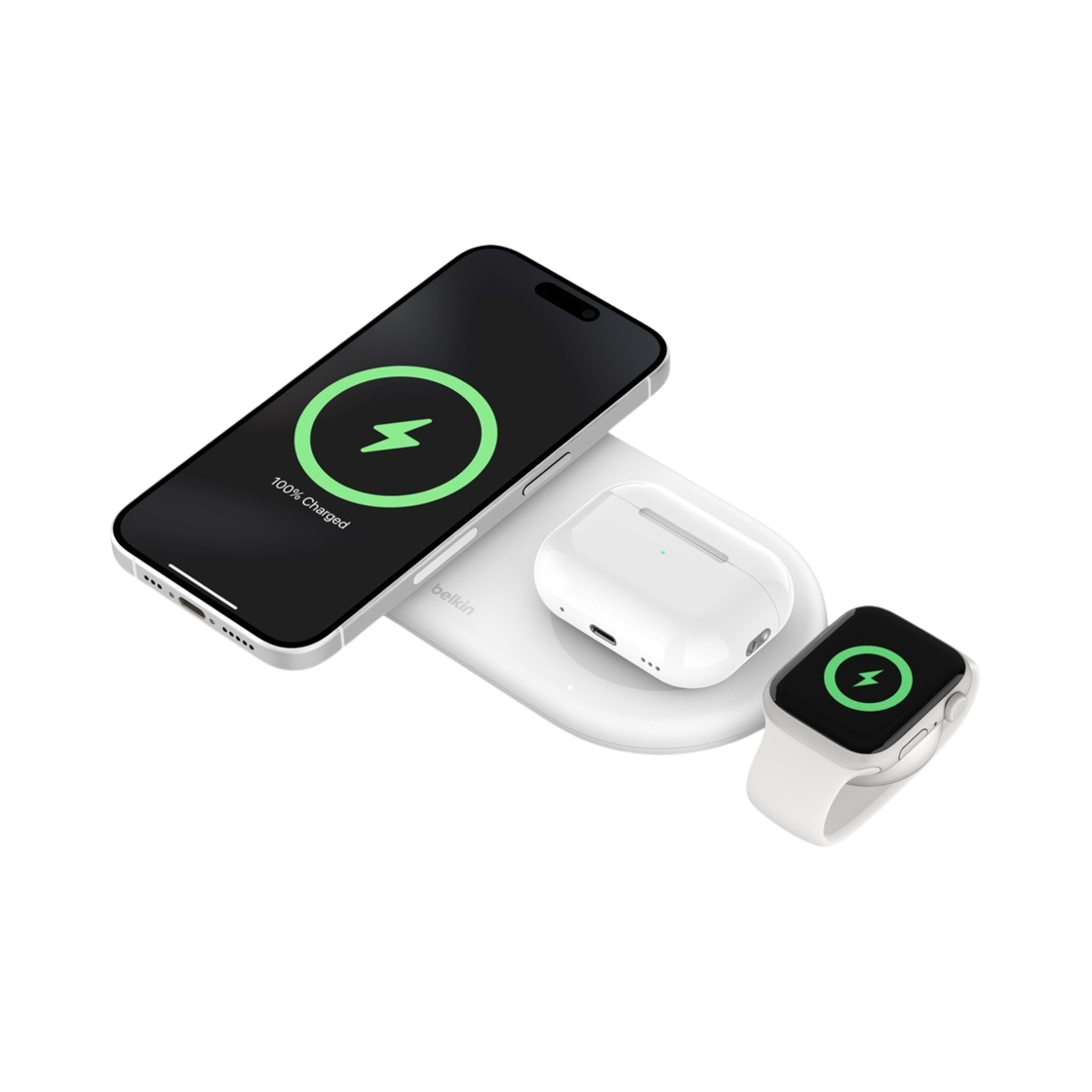 벨킨 Qi2 15W 3in1 마그네틱 무선 충전 패드 WIZ022qc 화이트(Belkin 3-in-1 Qi2 15W Magnetic Wireless Charging Pad WIZ022qc White) - 1