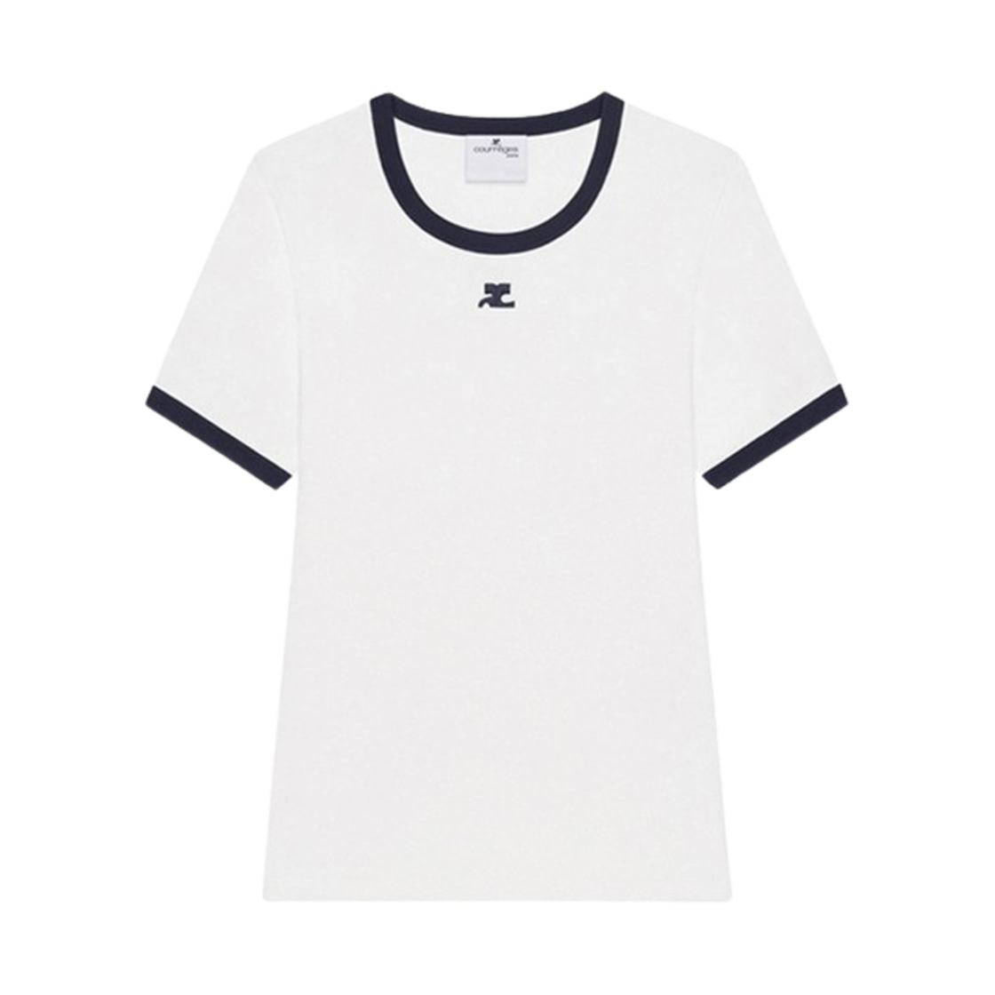 (W) 꾸레쥬 헤리티지 티셔츠 화이트 네이비((W) Courreges Heritage T-Shirt White Navy)