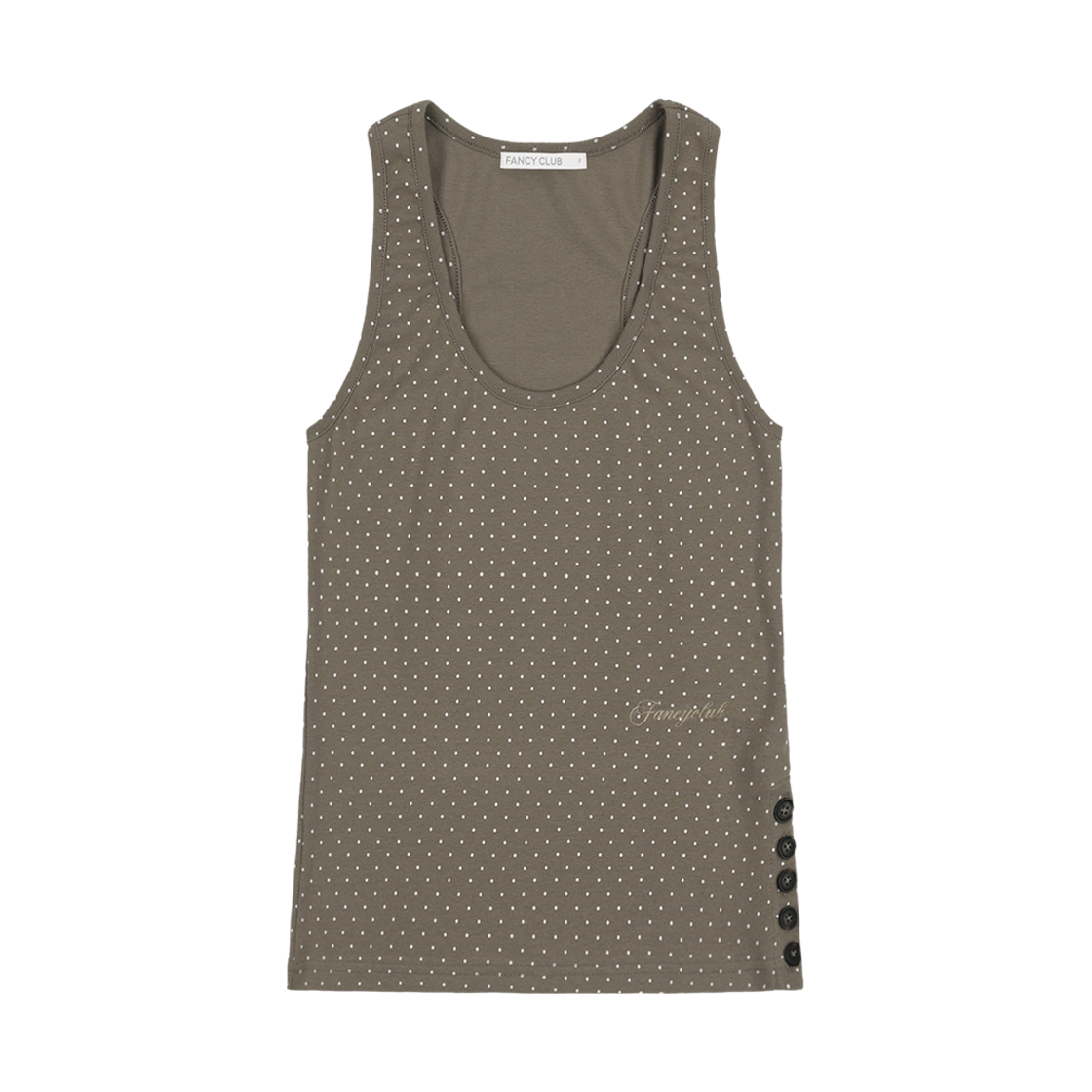 팬시클럽 도트 버튼 슬리브리스 브라운