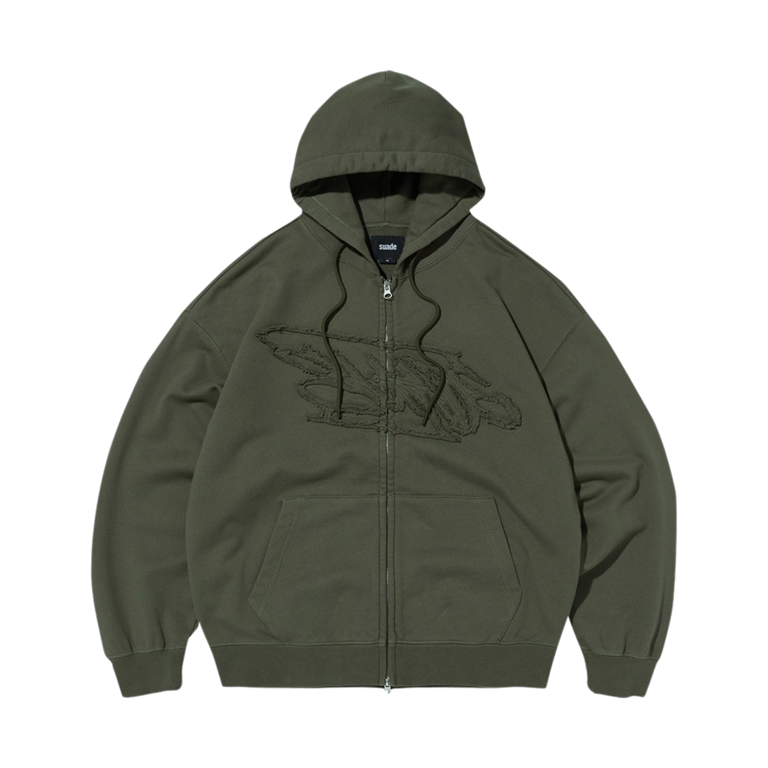 스웨이드 루즈 스웨이드 후드 집업 카키