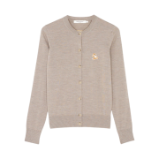 (W) Maison Kitsune Chillax Fox Patch Adjusted R-Neck Cardigan Beige Melange
