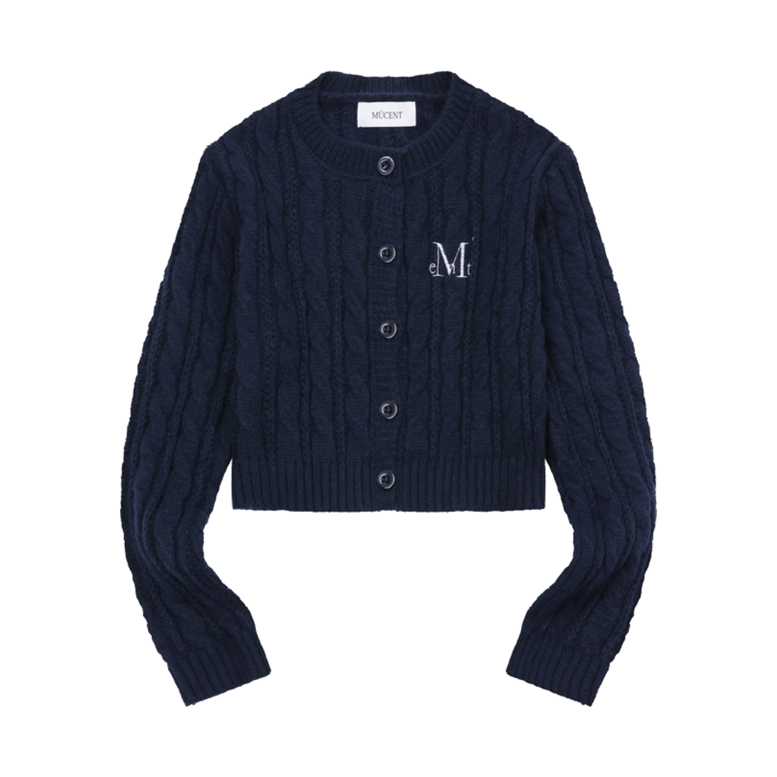 무센트 베스터 크롭 라운드넥 니트 가디건 네이비(MUCENT Vester Crop R-Neck Knit Cardigan Navy) - 1