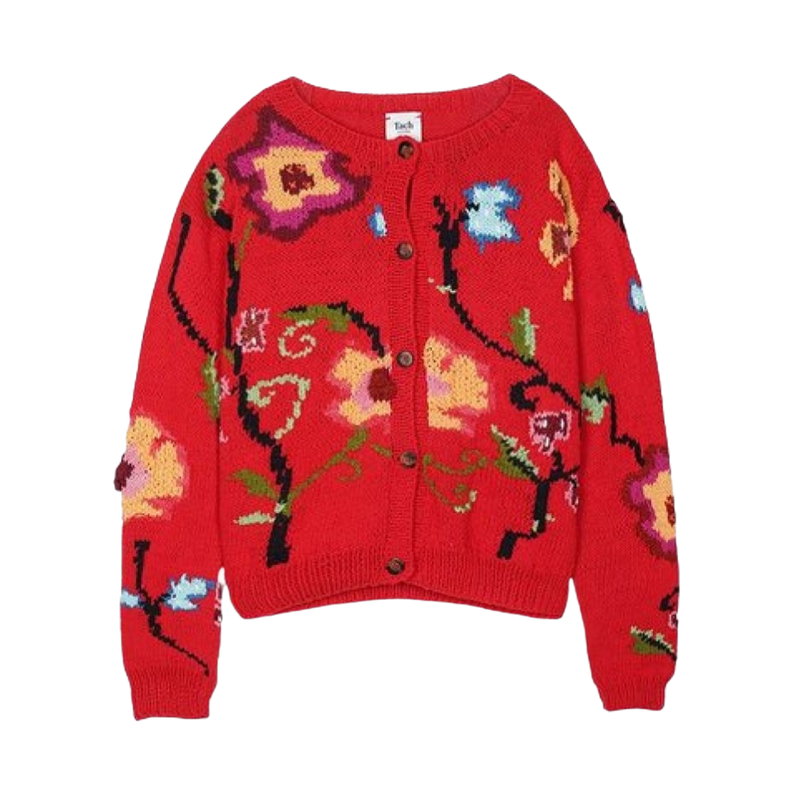 KAMBA-RD (W) Tach Kamba Hand Knitted Floral Cardigan Red