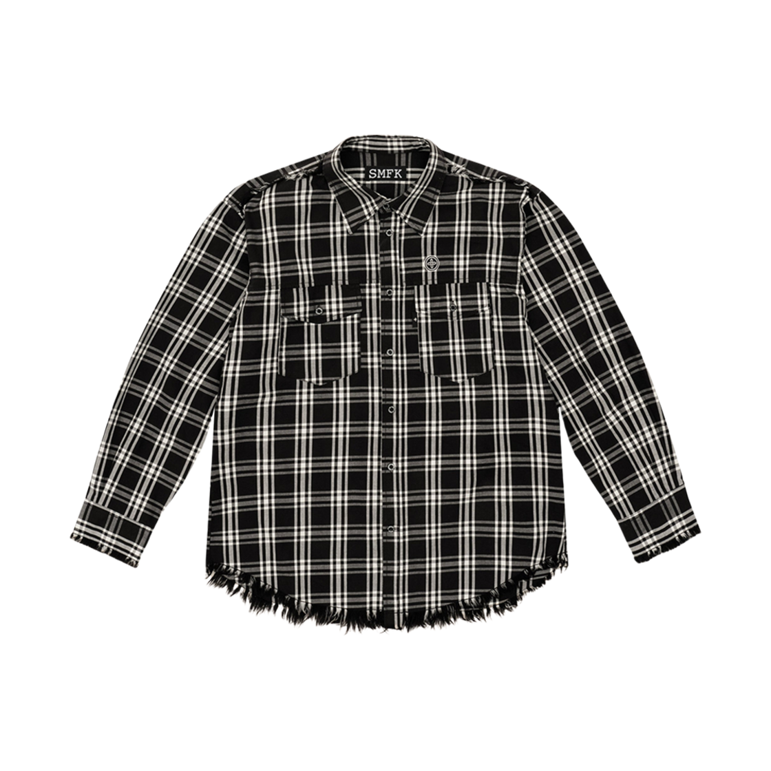 (W) 에스엠에프케이 컴패스 블랙 플레이드 워크웨어 스타일 셔츠 블랙((W) SMFK Compass Black Plaid Workwear Style Shirt Black)
