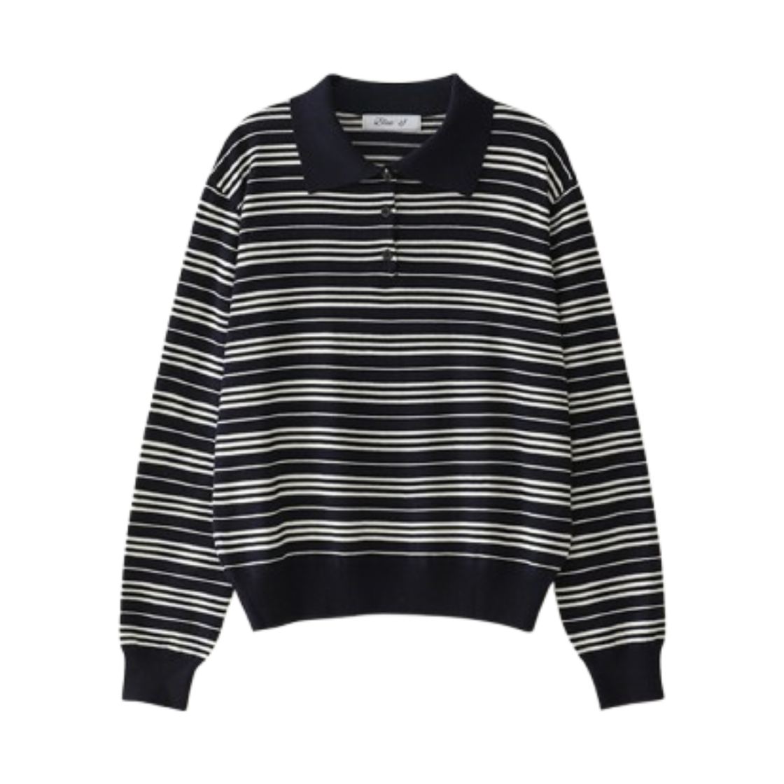 블루 선플라워 리조트 스트라이프 칼라 롱 슬리브 니트웨어 네이비(Blue Sunflower Resort Striped Collar Long Sleeve Knitwear Navy)