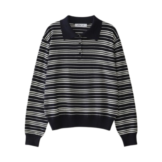 Bluesf91-2 Blue Sunflower Resort Striped Collar Long Sleeve Knitwear Navy