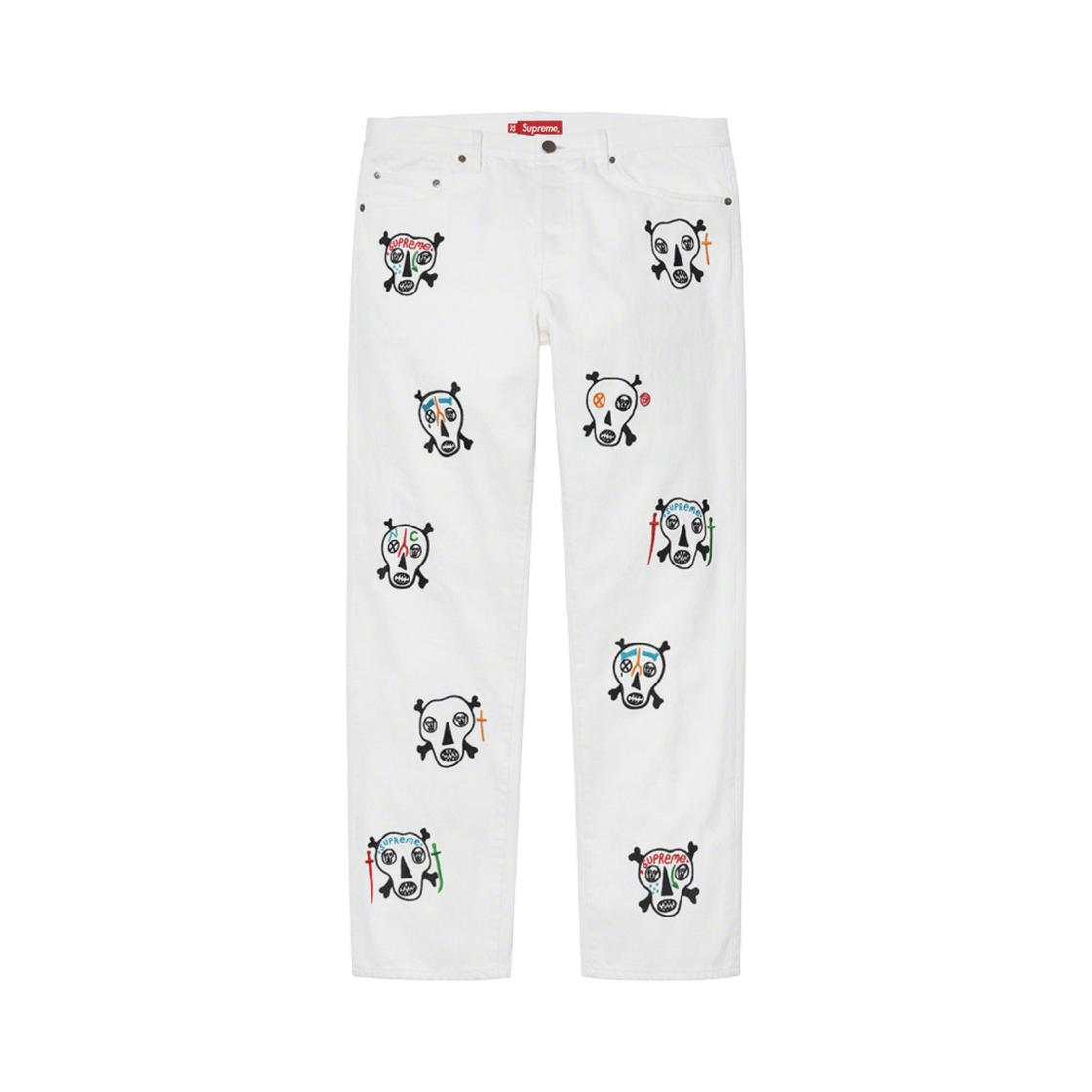 슈프림 x 클레이튼 패터슨 스컬스 자수 레귤러 진 화이트 - 21SS(Supreme x Clayton Patterson Skulls Embroidered Regular Jean White - 21SS) - 1