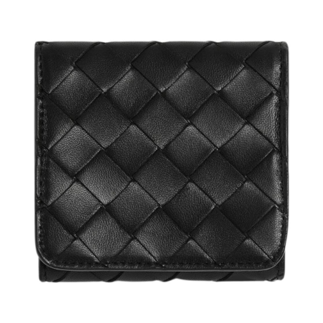 741731VCPP28425 Bottega Veneta Intrecciato Compact Tri-Fold Wallet Black