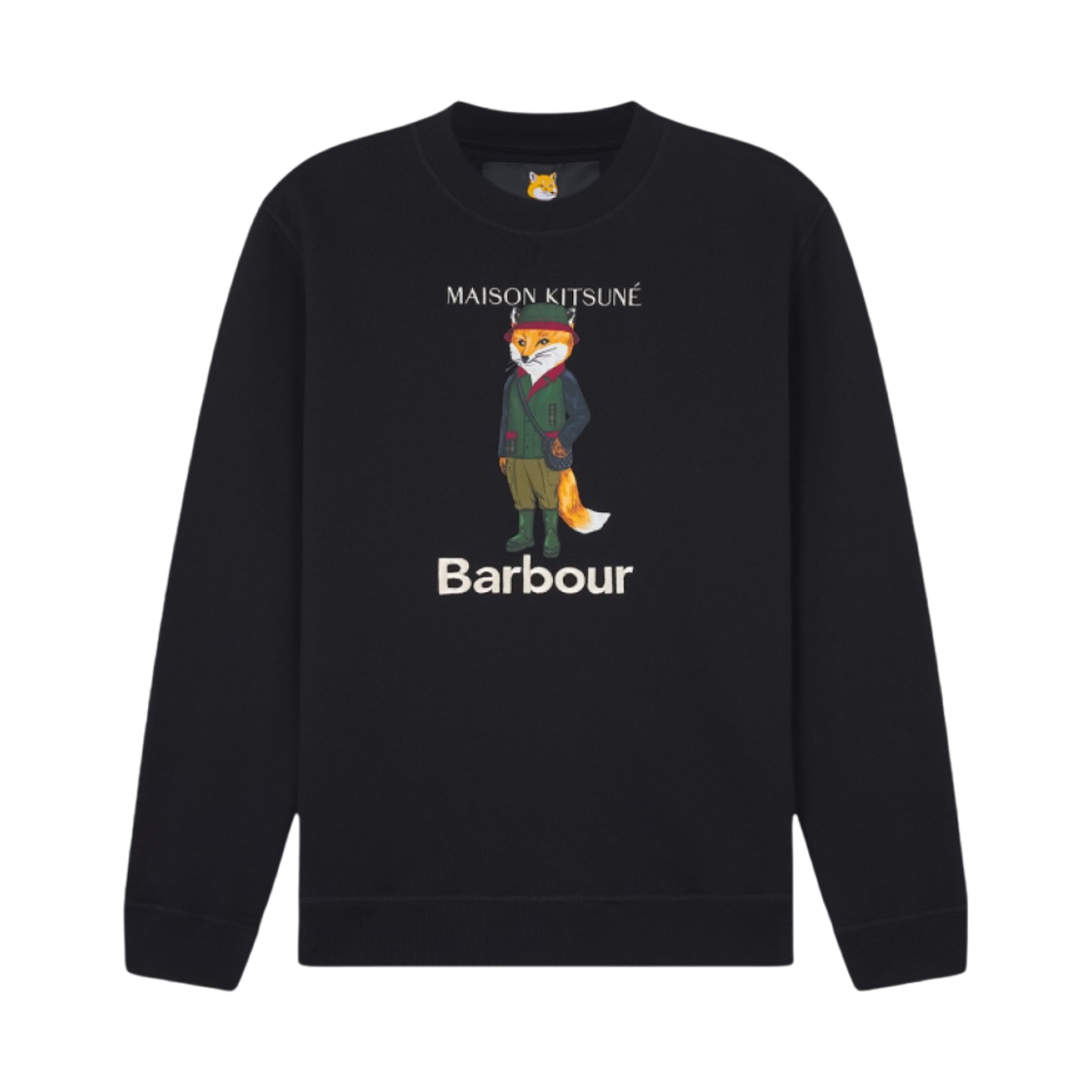 MOL0559BK31-P198 Barbour x Maison Kitsune Beaufort Fox Crewneck Black