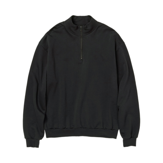 A25SP01NU Auralee Elastic High Gauge Sweat Half Zip P/O Ink Black - 25SS