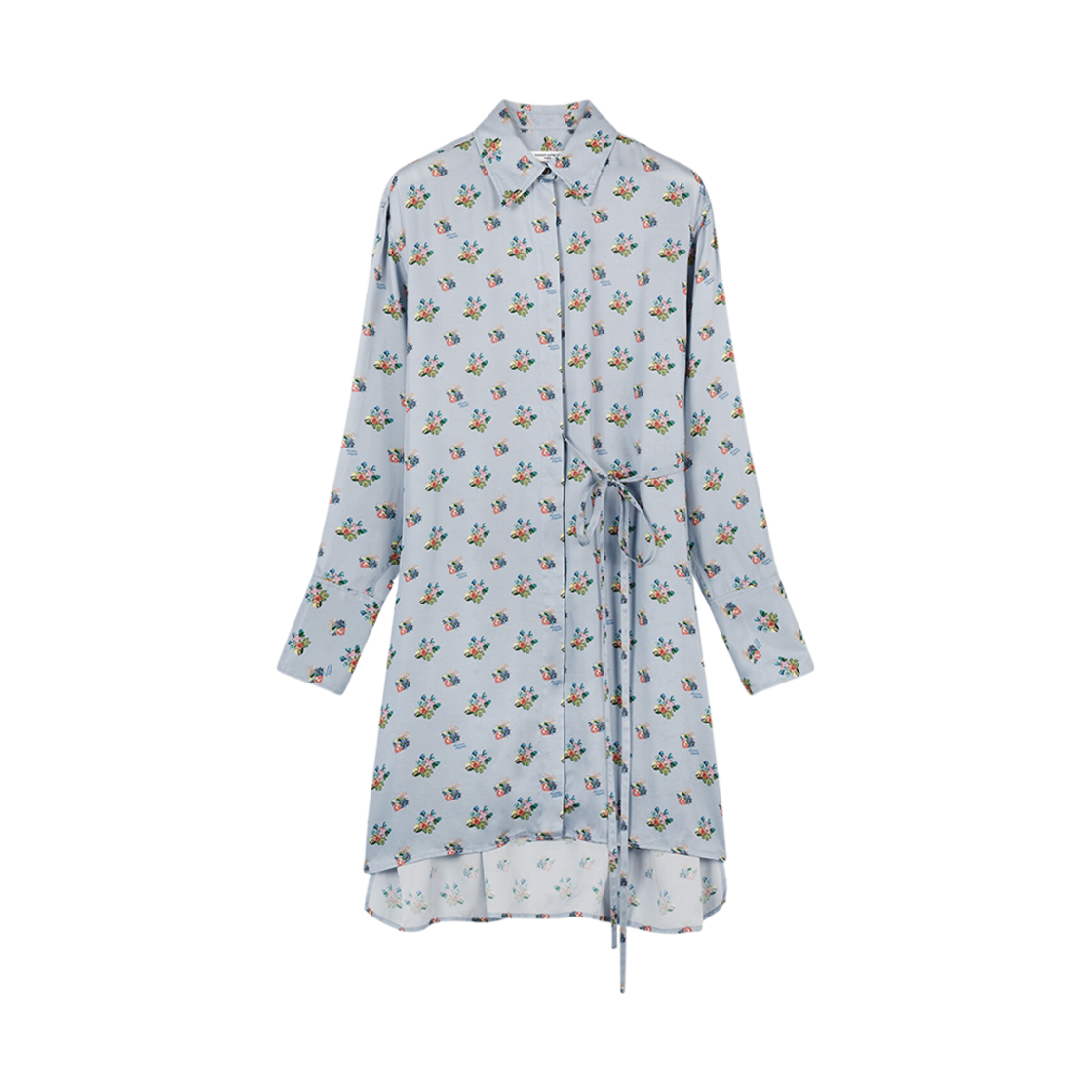 LW01607WF4017-M175 (W) Maison Kitsune Knee Shirt Dress In Floral Printed Viscose Twill Grey Blue Bouquet Allover
