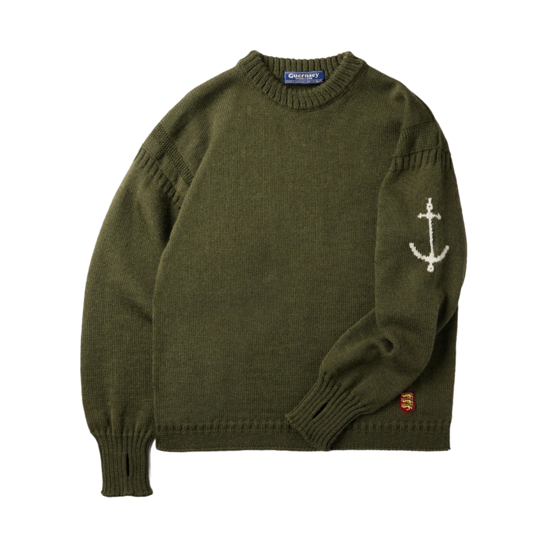 - Guernsey Woollens Crewneck Wholegarment Sweater Army