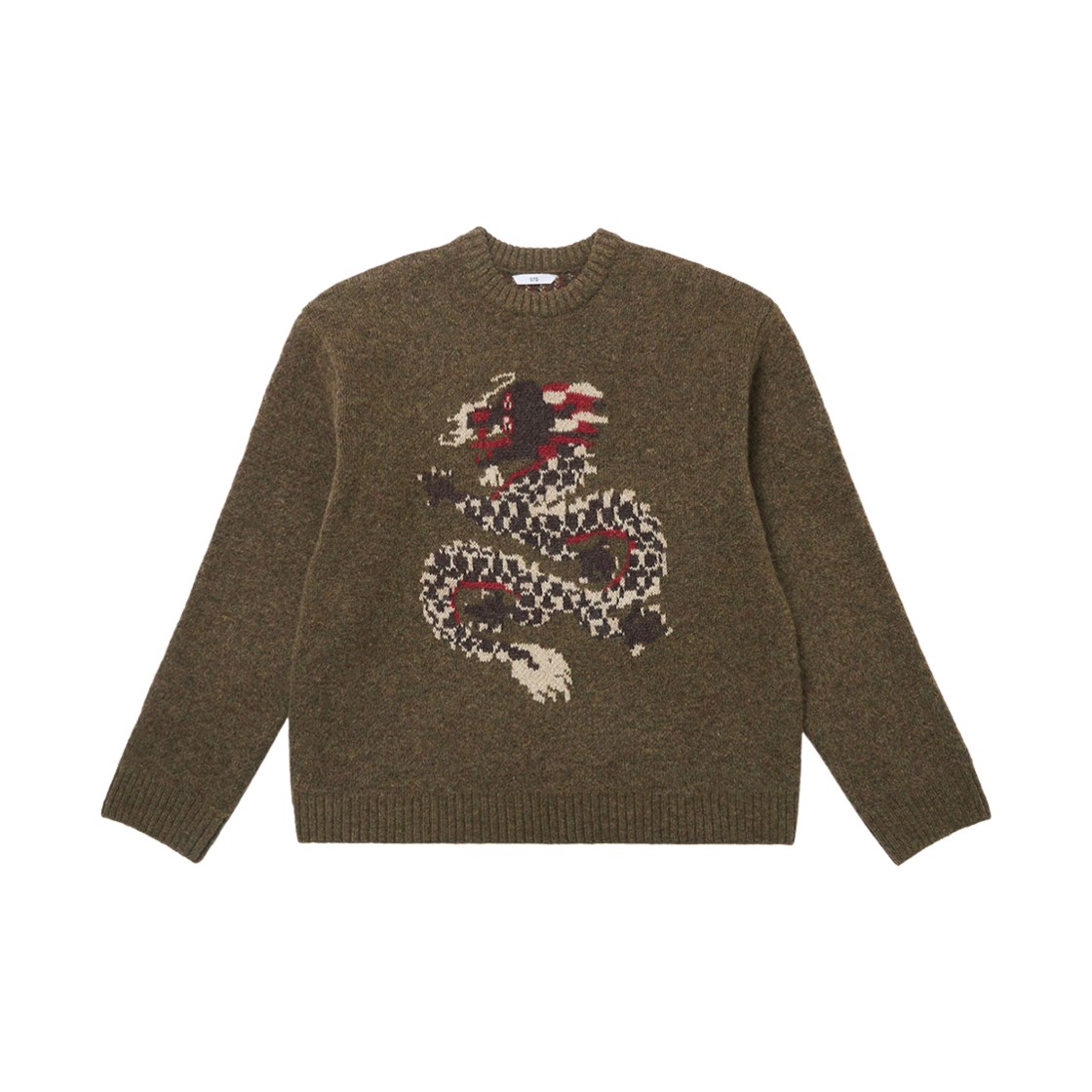 에스티유 드래곤 자카드 니트 카키