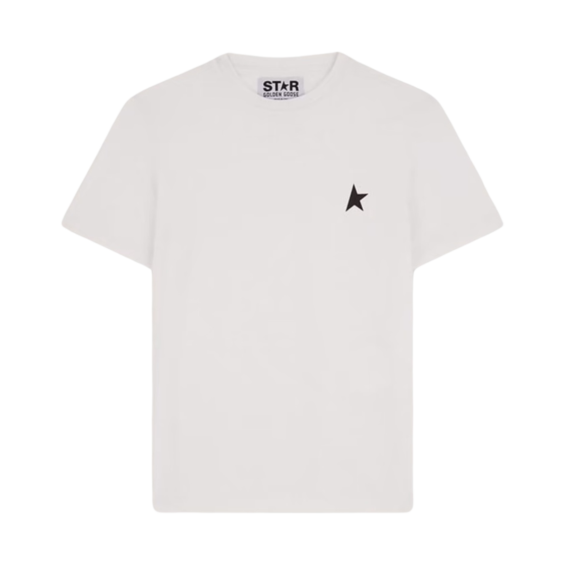(W) 골든구스 스타 컬렉션 콘트라스팅 블랙 스타 티셔츠 화이트((W) Golden Goose Star Collection T-Shirt with Contrasting Black Star White)