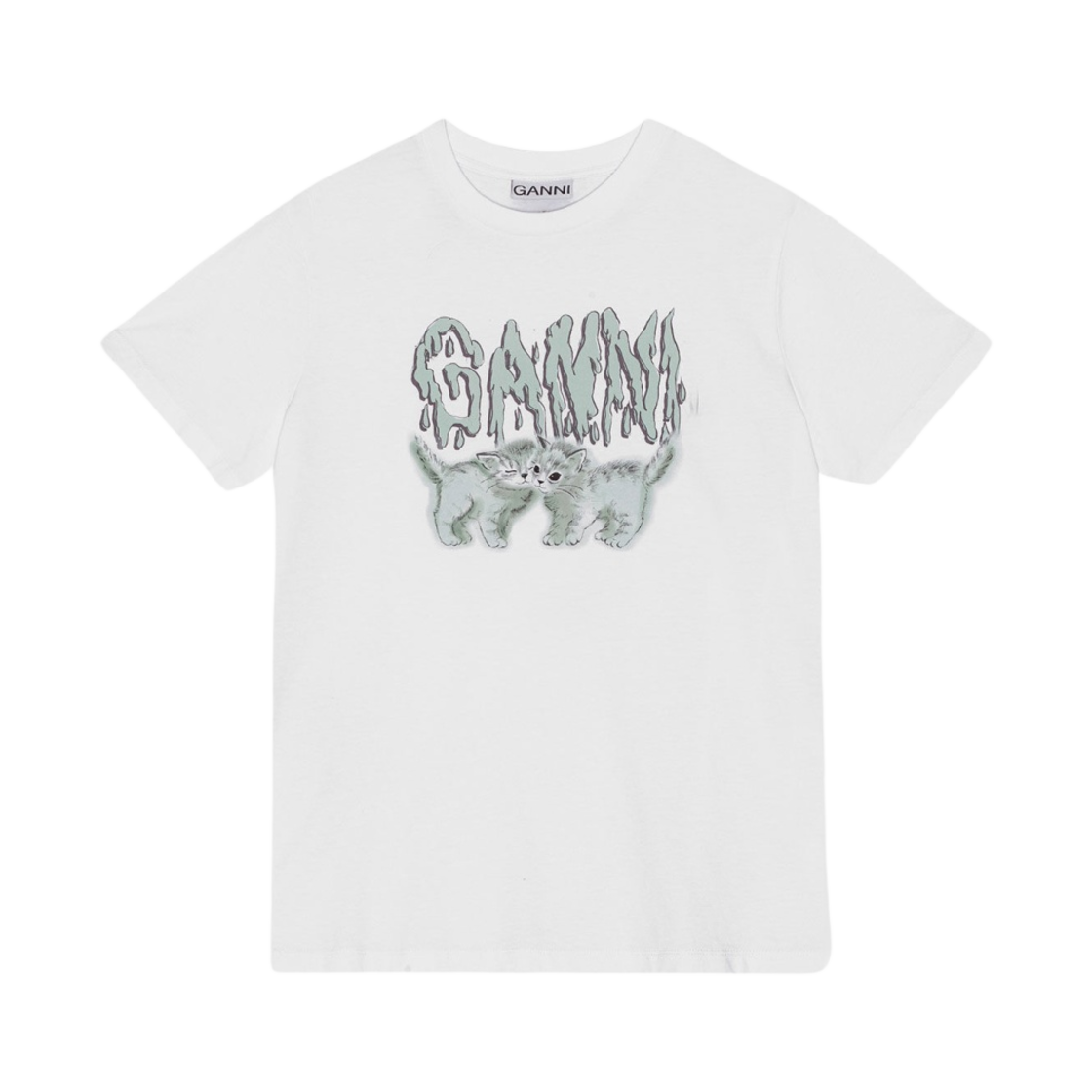 (W) 가니 베이직 저지 러브 케츠 릴렉스드 티셔츠 브라이트 화이트((W) Ganni Basic Jersey Love Cats Relaxed T-Shirt Bright White)