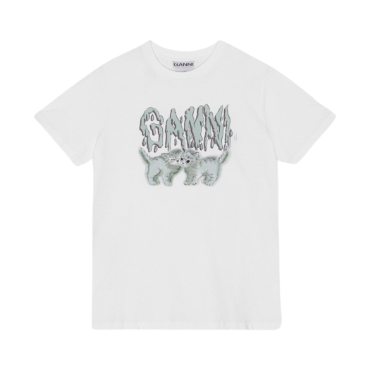T3917-151 (W) Ganni Basic Jersey Love Cats Relaxed T-Shirt Bright White