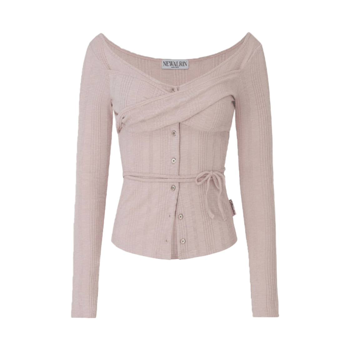 25SPRING01_02 Newalrin Rosie twist button Top Black Babypink