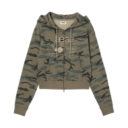 AEAE Web Logo Crop Hood Zip Up Camo Beige