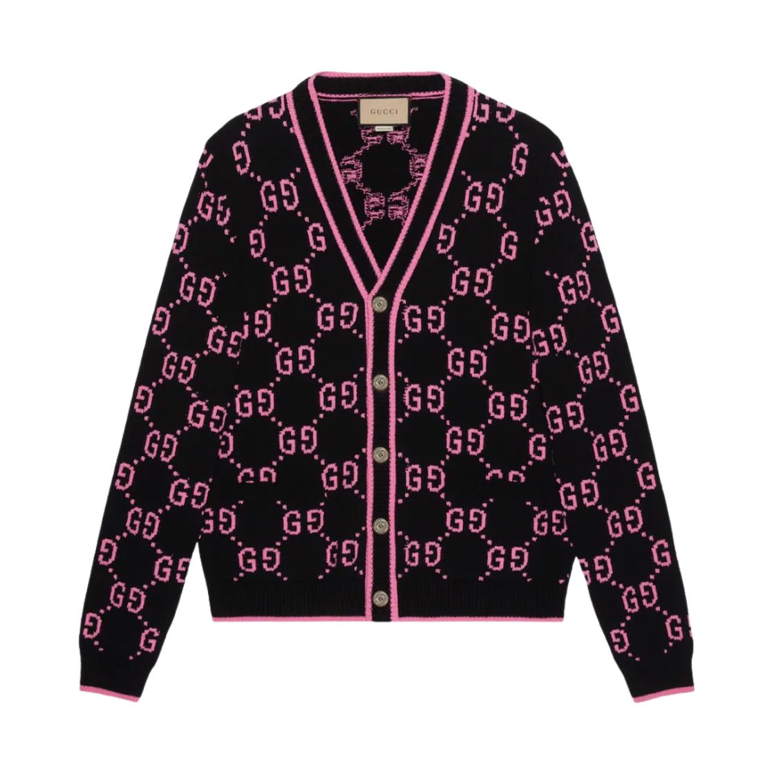 구찌 GG 니트 코튼 자카드 가디건 블랙 핑크(Gucci GG Knit Cotton Jacquard Cardigan Black Pink) - 1
