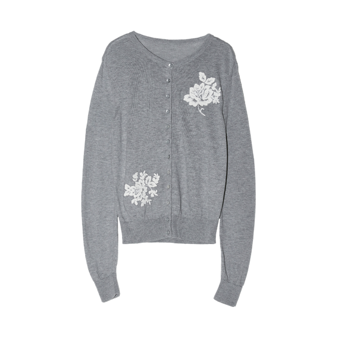 BESSKN008GY Enor Women Flower Embroidery Round Cardigan Grey