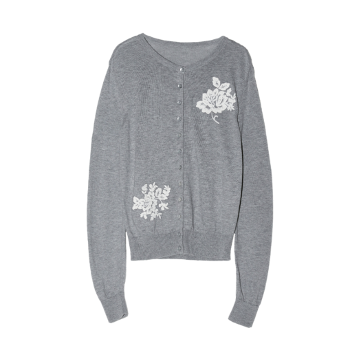 BESSKN008GY Enor Women Flower Embroidery Round Cardigan  Grey