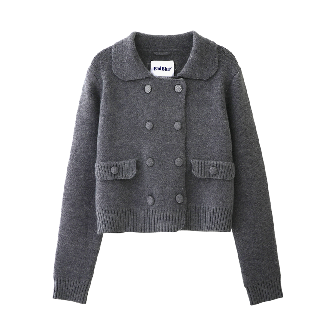 배드블루 도트 버튼 니트 더블 자켓 그레이(BadBlue Dot Buttons Knit Double Jacket Gray)