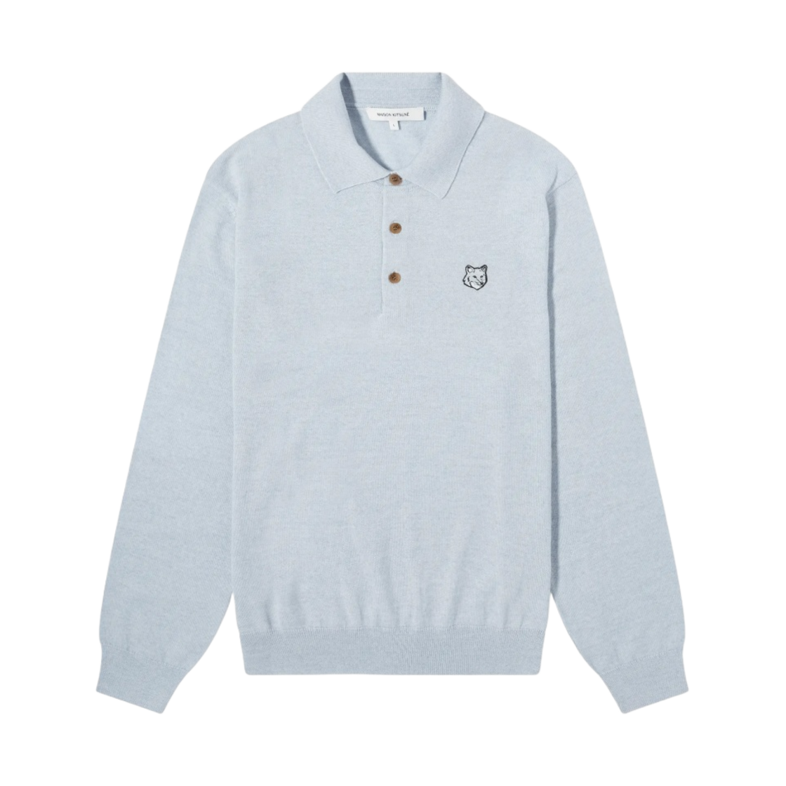 메종 키츠네 볼드 폭스 헤드 패치 폴로 점퍼 라이트 블루 멜란지(Maison Kitsune Bold Fox Head Patch Polo Jumper Light Blue Melange)