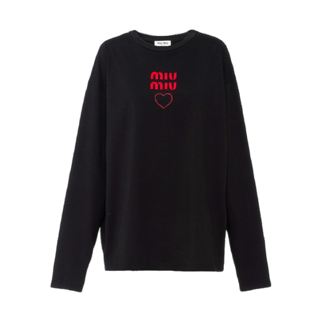 (W) 미우 미우 자수 장식 롱슬리브 코튼 저지 티셔츠 블랙((W) Miu Miu Embroidered Long Sleeve Cotton Jersey T-shirt Black) - 1