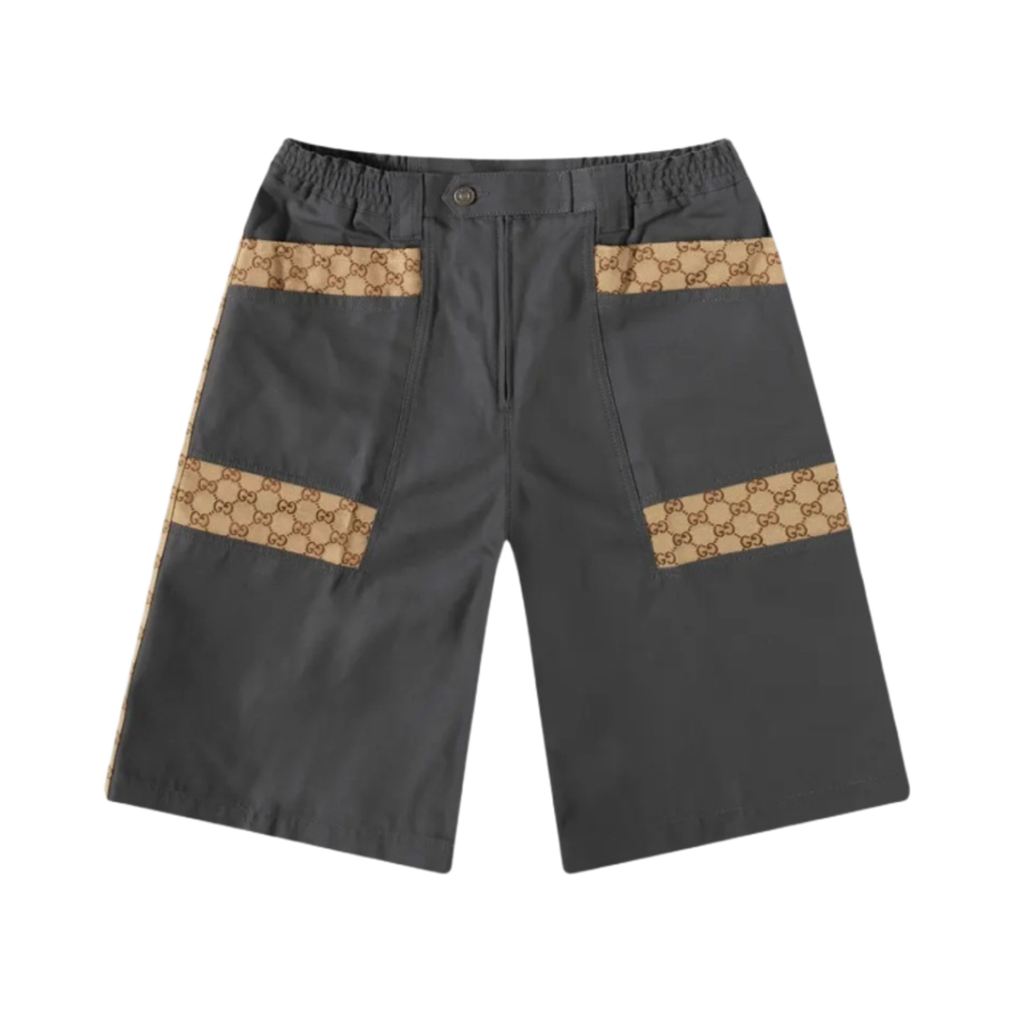 구찌 GG 인서트 코튼 캔버스 버뮤다 쇼츠 다크 그레이