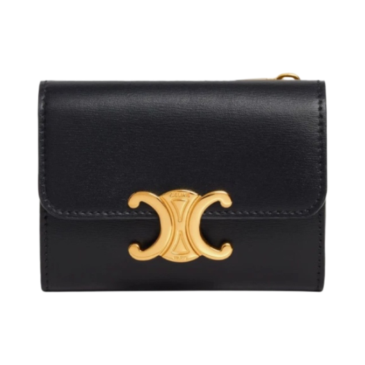 Celine Compact Wallet with Coin Triomphe in Shiny Calfskin Black