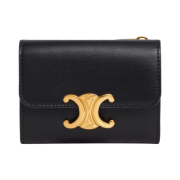 Celine Compact Wallet with Coin Triomphe in Shiny Calfskin Black