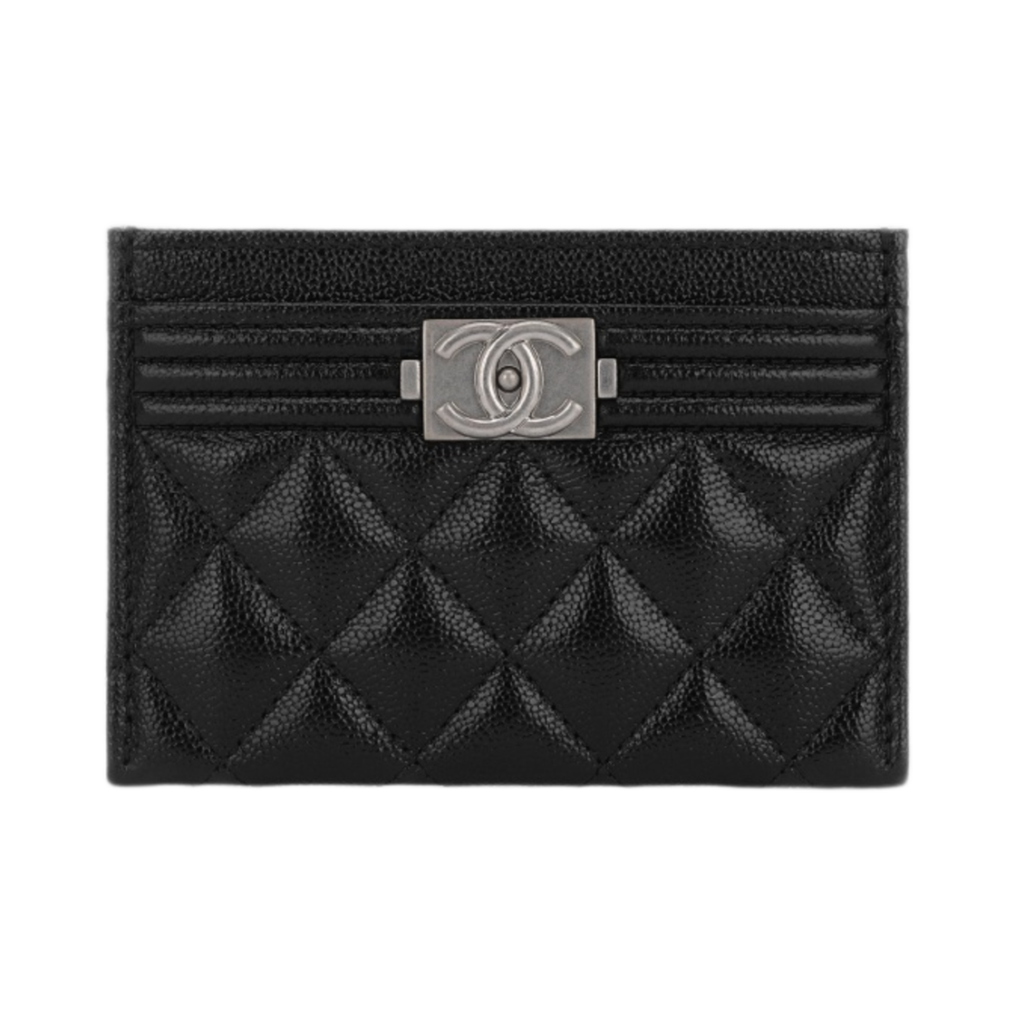 샤넬 보이 샤넬 카드 홀더 샤이니 그레인드 카프스킨 & 실버 메탈 블랙(Chanel Boy Chanel Card Holder Shiny Grained Calfskin & Silver Black)