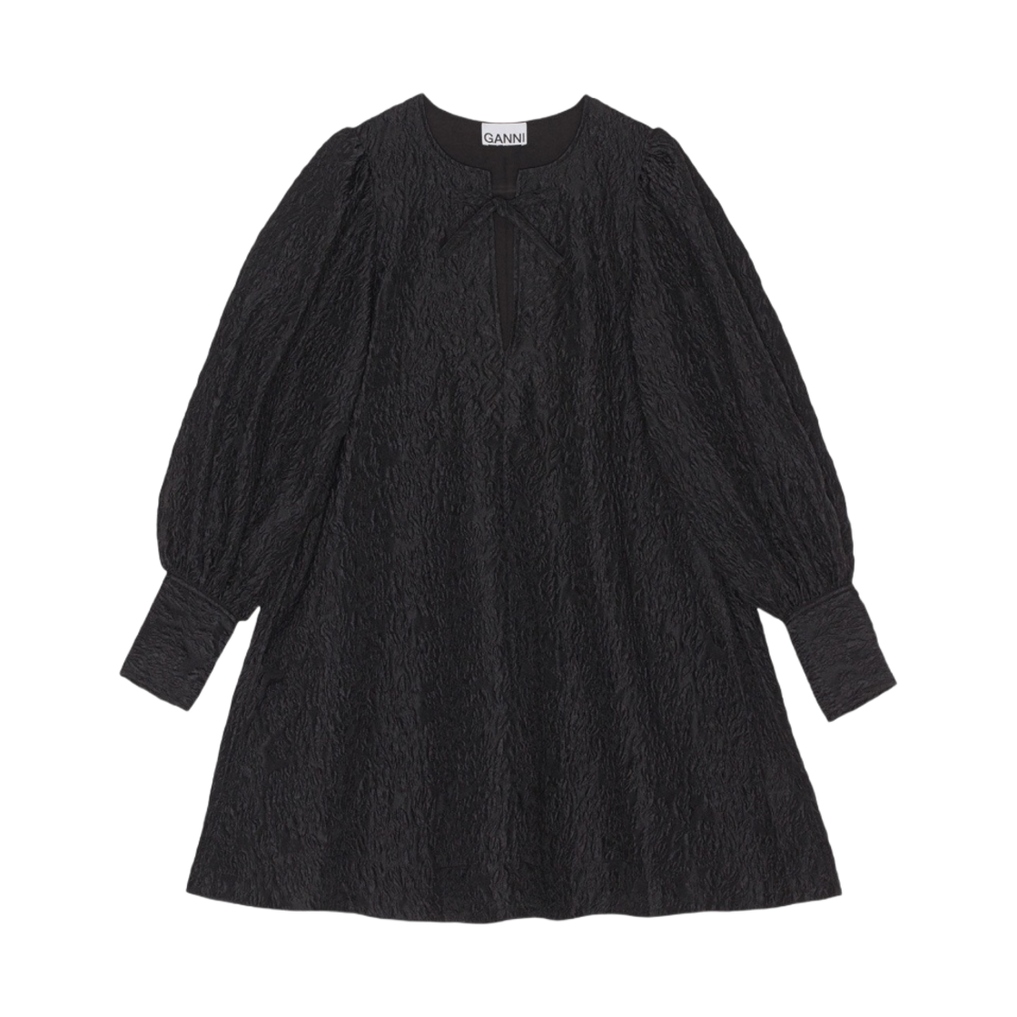 (W) 가니 자카드 오간자 미니 드레스 블랙((W) Ganni Jacquard Organza Mini Dress Black) - 1