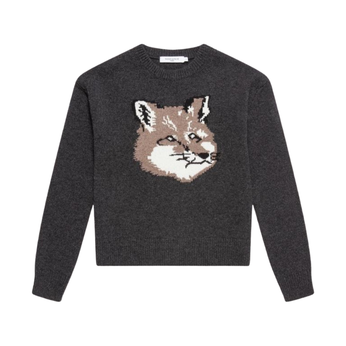 (W) 메종 키츠네 빅 폭스 헤드 풀오버 니트 다크 그레이 멜란지 - 에센스 한정((W) Maison Kitsune Big Fox Head Pullover Knit Dark Grey Melange - Ssense Exclusive)