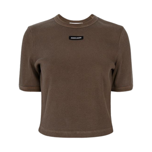 (W) Miu Miu Logo Patch Cropped T-Shirt Cocoa Brown