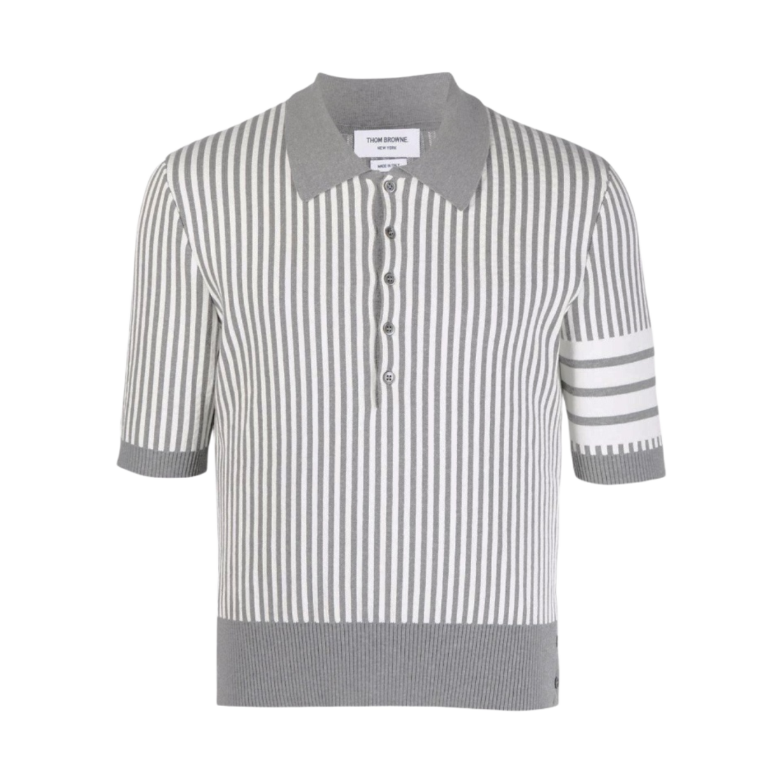 MKP073A-Y3007-055 Thom Browne Cotton Seersucker Jacquard 4-Bar Polo Light Grey