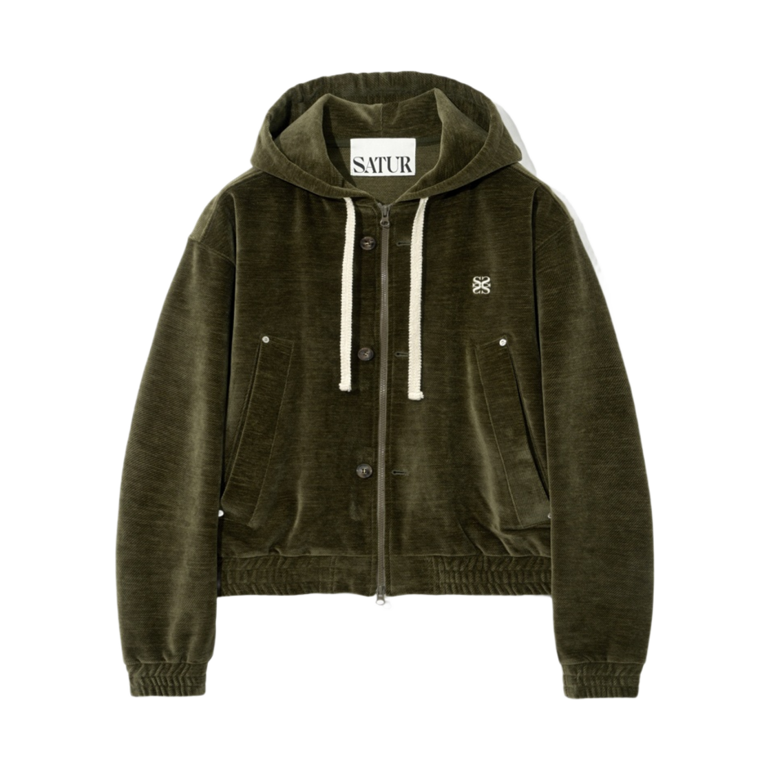 세터 테오 벨루어 후드 집업 모스 카키(Satur Teo Velour Hoodie Zip-Up Moss Khaki)