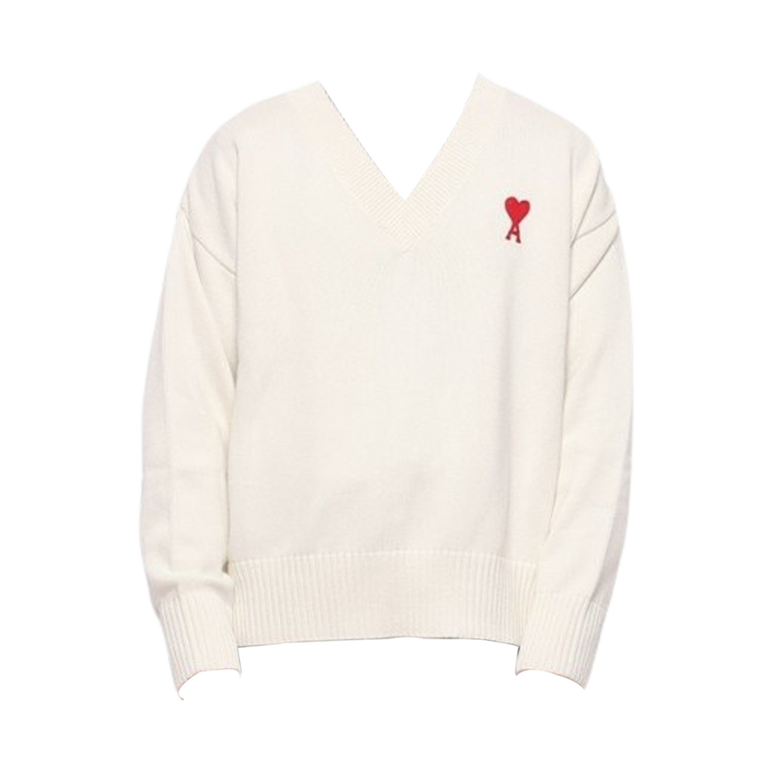 아미 스몰 하트 로고 브이넥 스웨터 내츄럴 화이트(AMI de Coeur V-Neck Sweater Natural White)